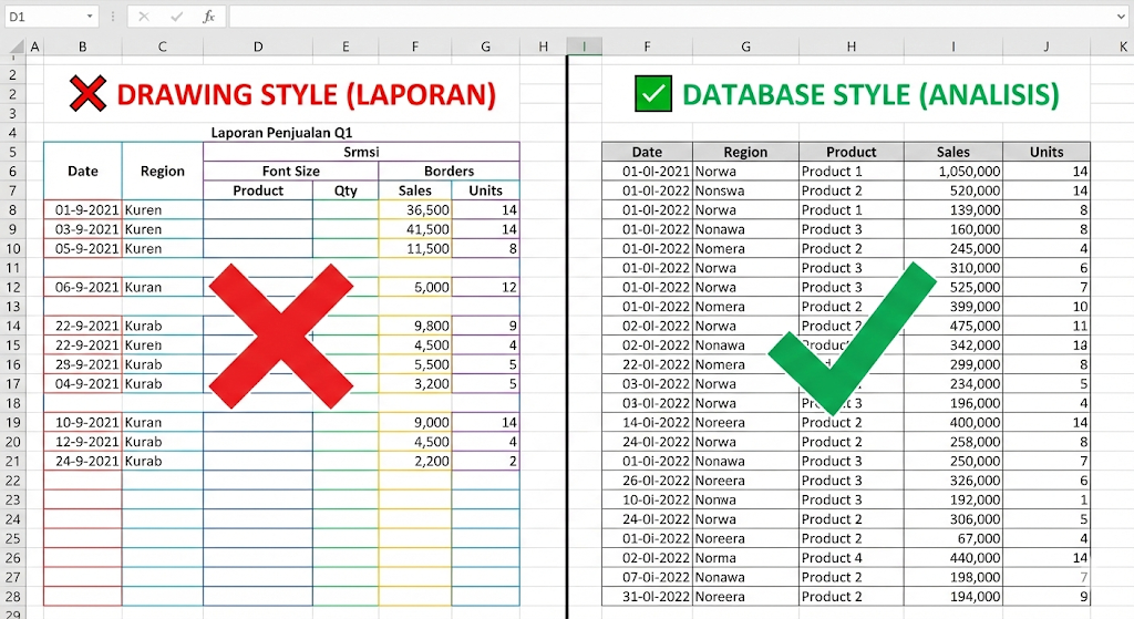 tabel Drawing laporan dan database style (analisis)
