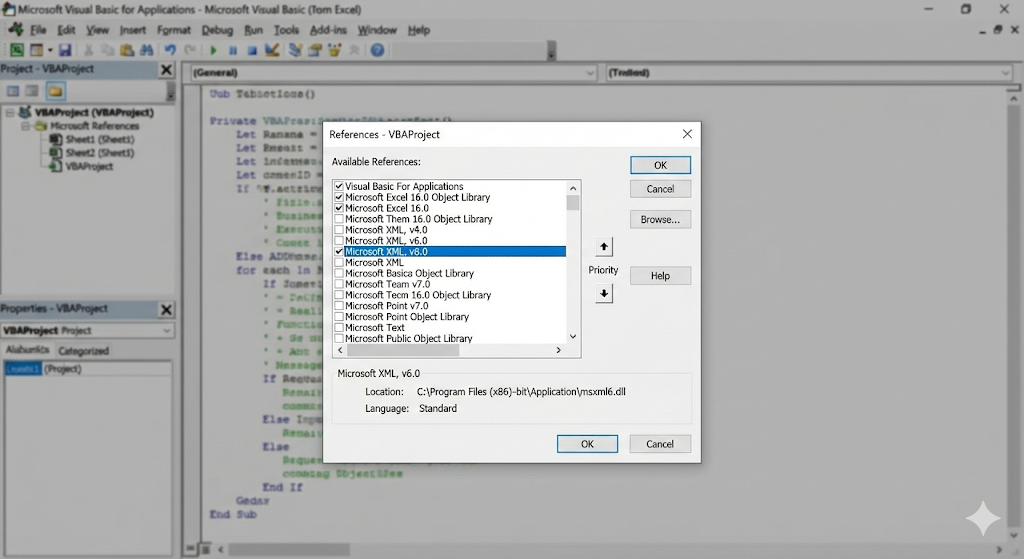 Sesi 09 Dialog Tools References dengan Microsoft XML v6.0 dicentang