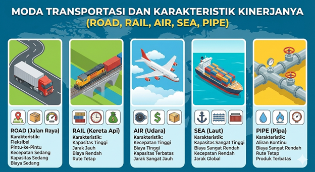 Moda Transportasi Road Rail Air Sea Pipe