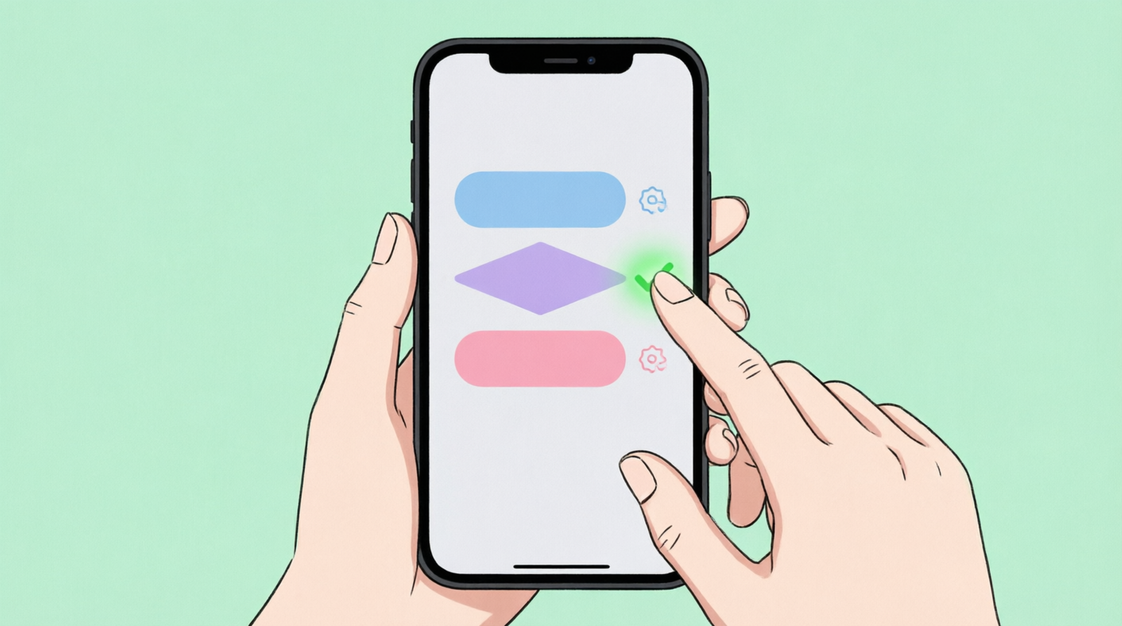 Tangan memegang ponsel dengan checklist audit diri