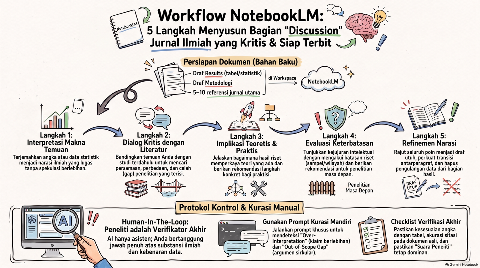 cara menulis discussion section artikel ilmiah dengan NotebookLM